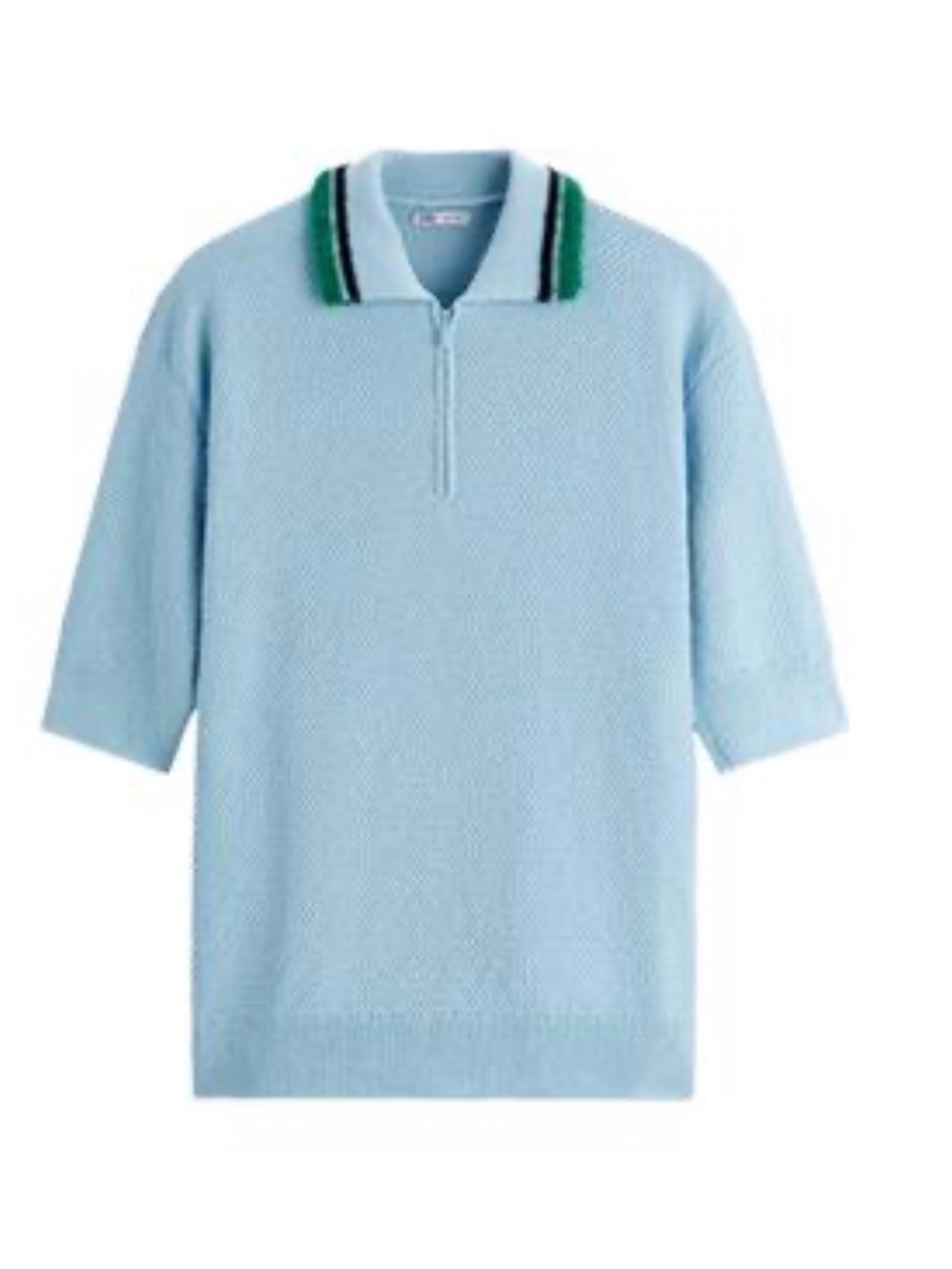 Zara Light Blue Knit Polo with Green & Black Trim